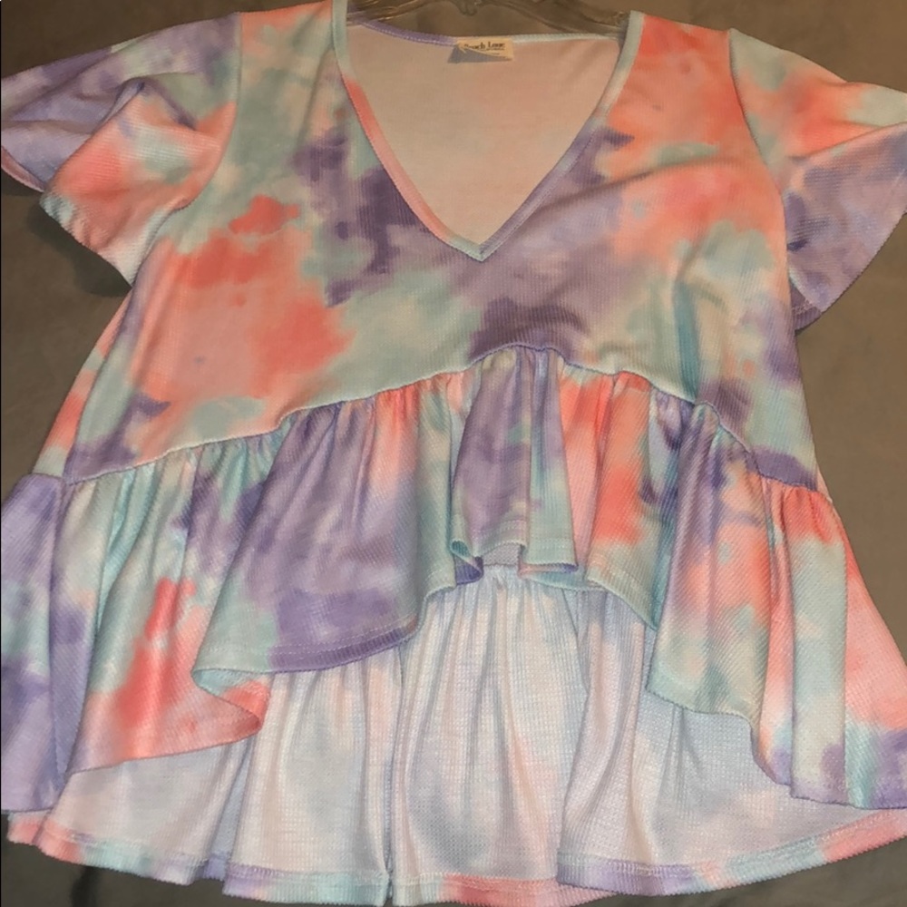 EUC small peach love high low tie dye top